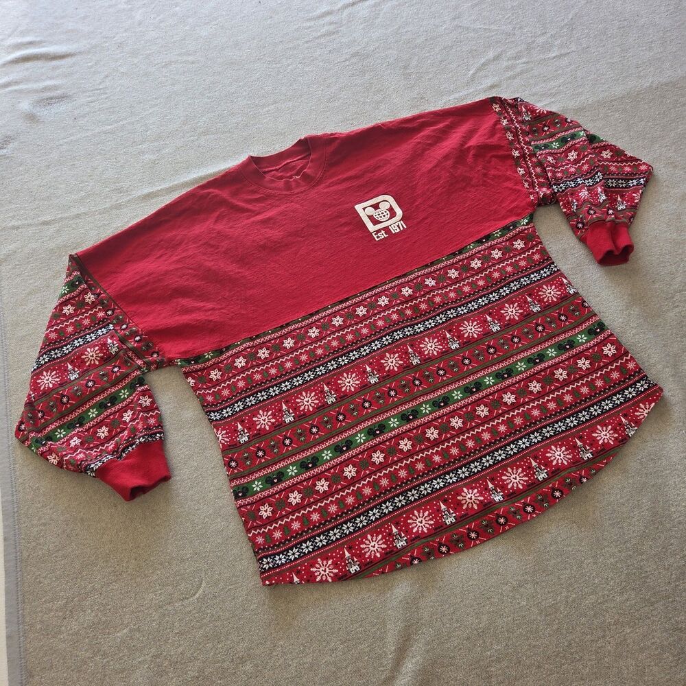 Disney 2018 Christmas Holiday Spirit Jersey Adult Size Small Red Ugly Sweater